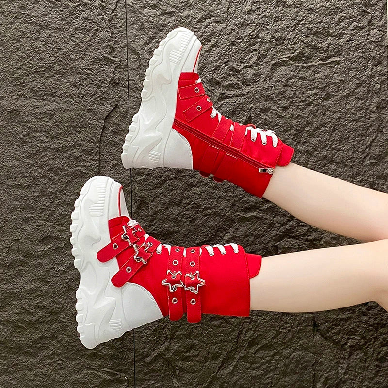 Single Boots Autumn New Round Toe Front Lace-Up Platform Non-Slip