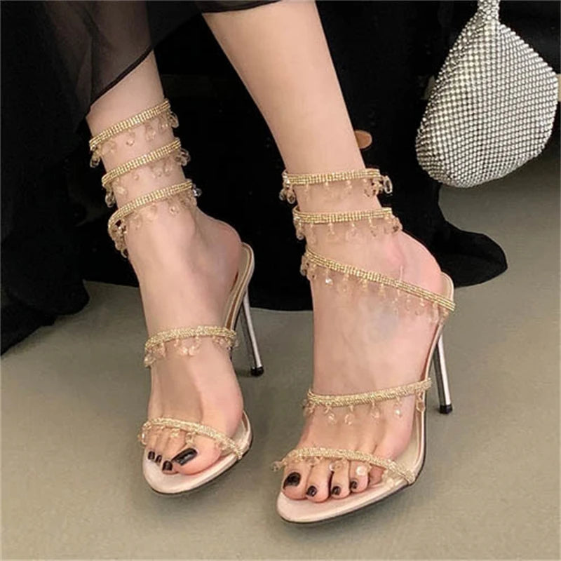 Crystal Diamond Pendant Thin Heel Pumps