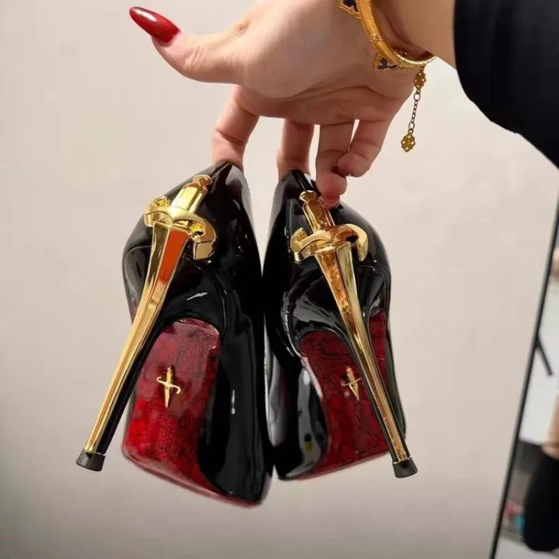 Metal Sword Pointed Toe Stiletto Heels