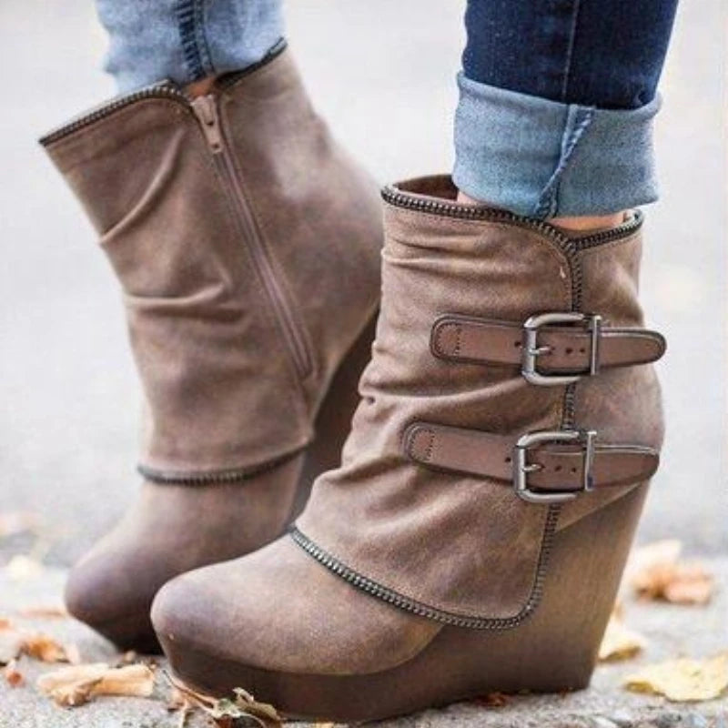 Suede Wedge High Heel Boots
