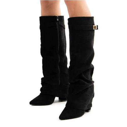 Buckle Knee-High Boots – Chunky Heel