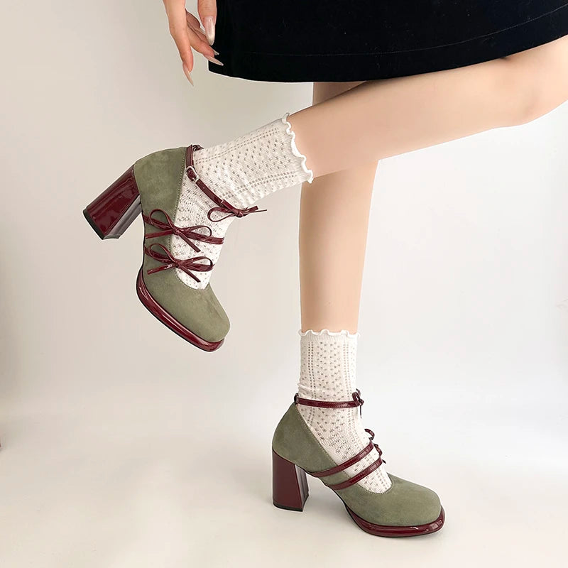 Butterfly Knot Mary Jane Block Heels