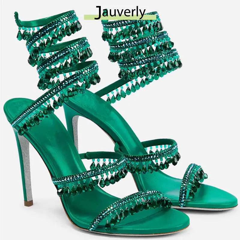 Rhinestone Crystal Tassel High Heel Sandals