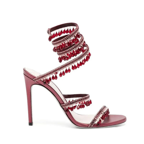 Rhinestone Crystal Tassel High Heel Sandals