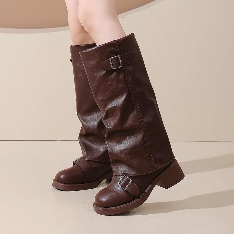 Vintage Thick Heel Knee-High Boots