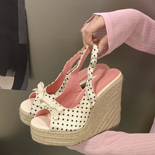 Aneikeh Summer Thick Soled Grass Woven High Heels Casual Retro Roman