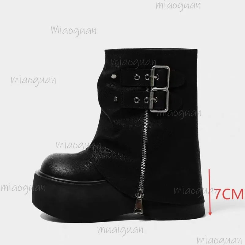 Buckle Strap Platform Shoes – White