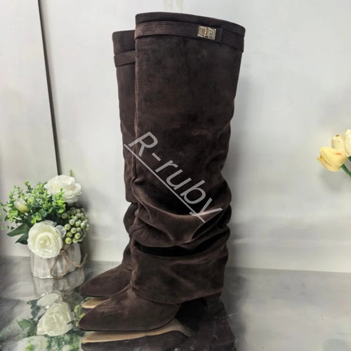 Buckle Knee-High Boots – Chunky Heel