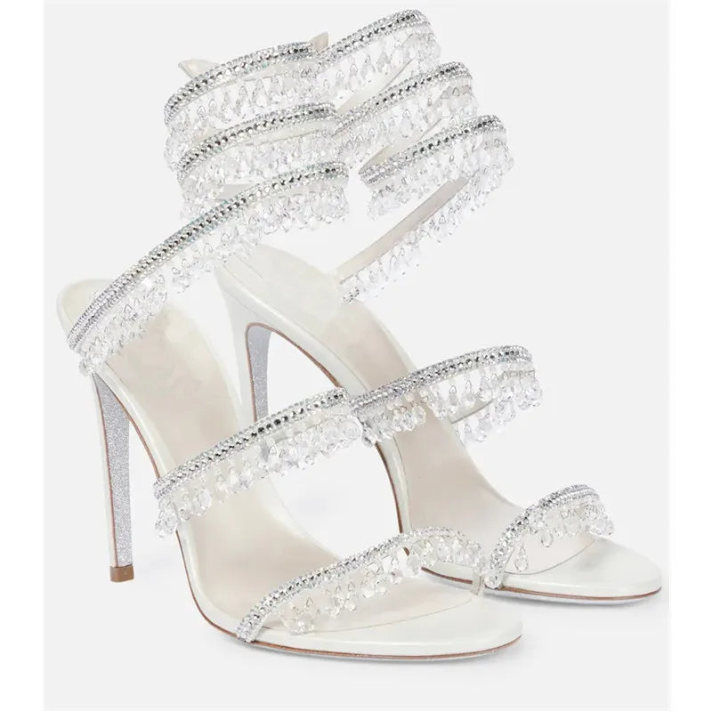 Rhinestone Crystal Tassel High Heel Sandals