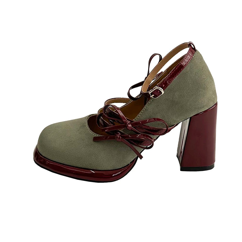 Butterfly Knot Mary Jane Block Heels