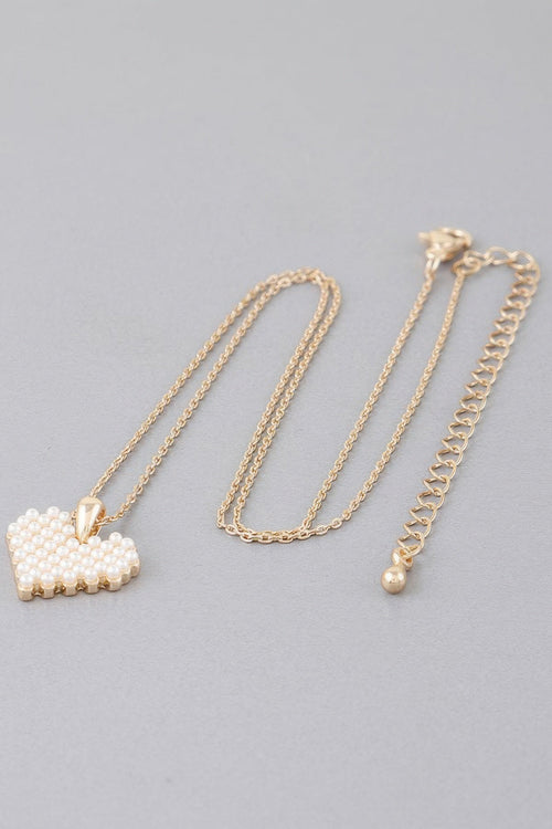 Block Pearl Heart Necklace
