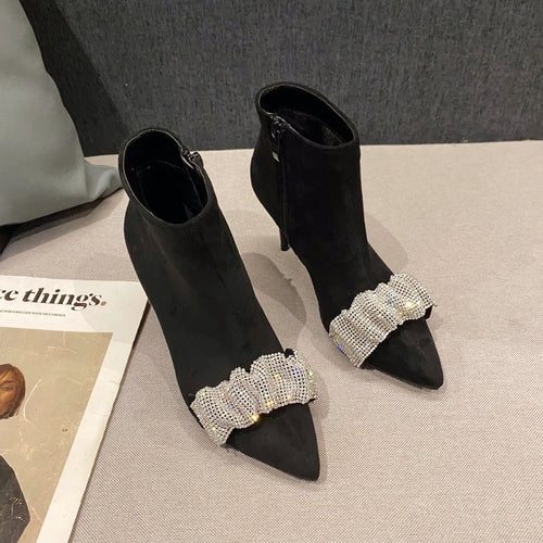 Women's Rhinestone Thin Heel Martin Boots