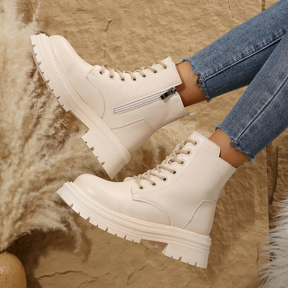 Lace-Up Platform Boots with Side Zip