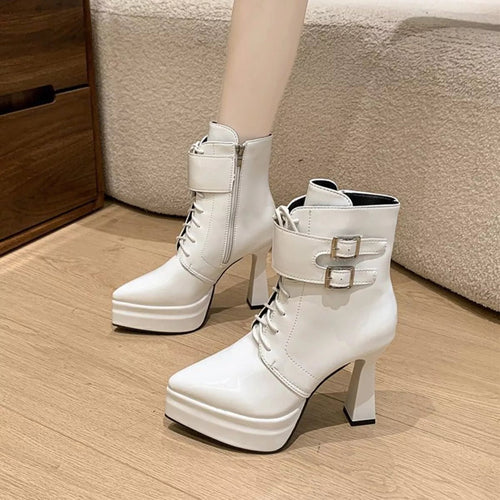 Lace Up Women's Round Toe Chunky Heel Ankle Boots