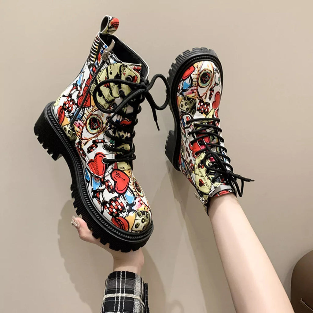Graffiti Print Combat Boots