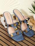 Retro Block Heel Sandals – Blue