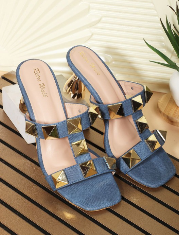 Retro Block Heel Sandals – Blue