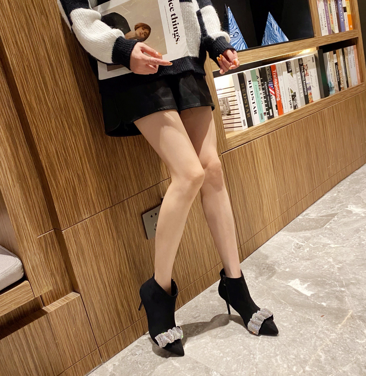 Women's Rhinestone Thin Heel Martin Boots