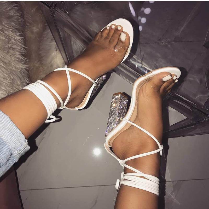 Transparent Belt Thick Heel Open Toe Sandals