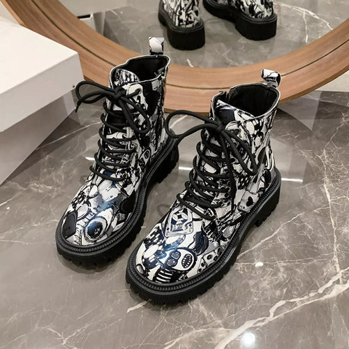 Graffiti Print Combat Boots